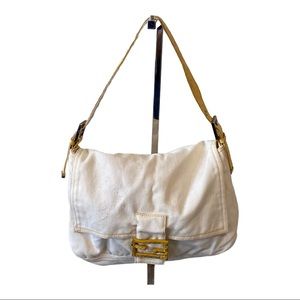 vintage Fendi white denim baguette bag snake
